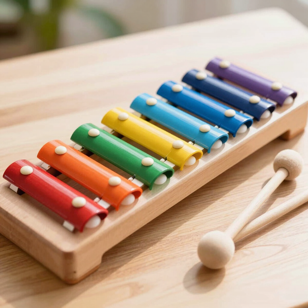 Xilófono de madera infantil con teclas multicolor